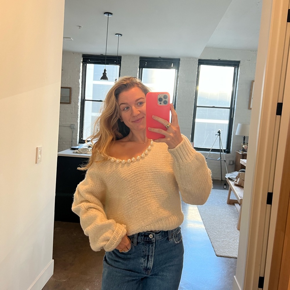 Zara Cream Scoop Neck Sweater